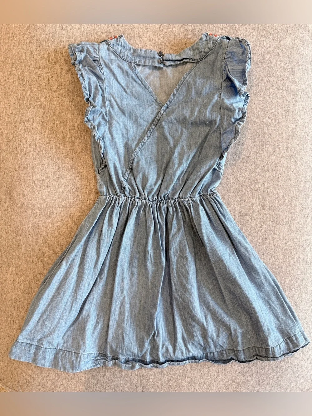 Lucky Brand Girls Chambray Embroidered Ruffle Western Dress 4/5 Rodeo Denim